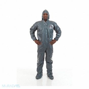 INTERNATIONAL ENVIROGUARD Hooded Coverall w/Boots Green 6XL PK6, 22EU98