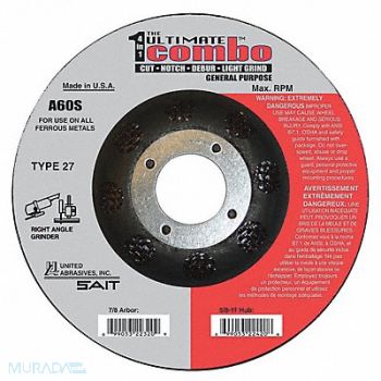 UNITED ABRASIVES-SAIT Combo Wheel 5 In D 7/8 In AH 60 Grit, 22PT36