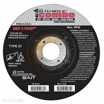 UNITED ABRASIVES-SAIT Combo Wheel 5 In D 7/8 In AH 60 Grit, 22PT38