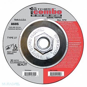 UNITED ABRASIVES-SAIT Combo Wheel 4.5 In D 5/8-11 AH 60 Grit, 22PT42