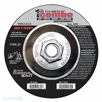 UNITED ABRASIVES-SAIT Combo Wheel 4.5 In D 5/8-11 AH 60 Grit, 22PT43