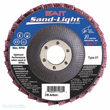 UNITED ABRASIVES-SAIT Flap Disc 4.5 In D 7/8 In Arbor 120 Grit, 22PT48