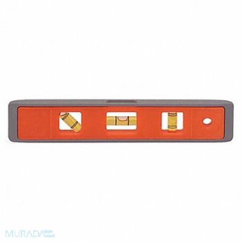 JOHNSON Torpedo Level Plastic 9 L 3 Vial Orange, 23J462