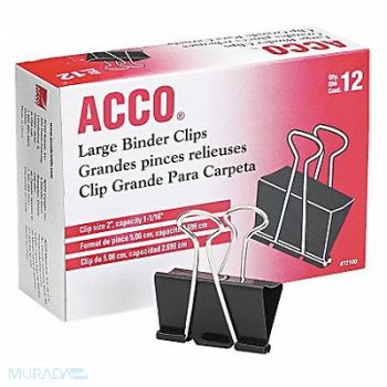 ACCO Binder Clip Blk/Slvr Plastic/Steel PK12, 23K169