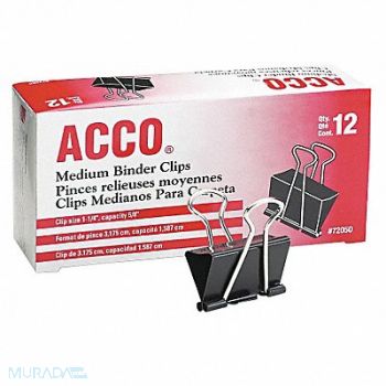 ACCO Binder Clip Blk/Slvr Plastic/Steel PK12, 23K170
