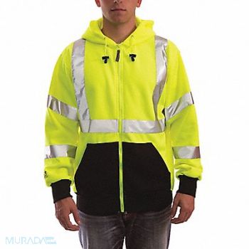 TINGLEY Hi-Vis Hooded Sweatshirt Cl. 3 Lime XL, 23N436