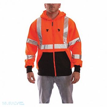 TINGLEY Hi-Vis Hooded Sweatshirt Org/Blk PET 2XL, 23N437