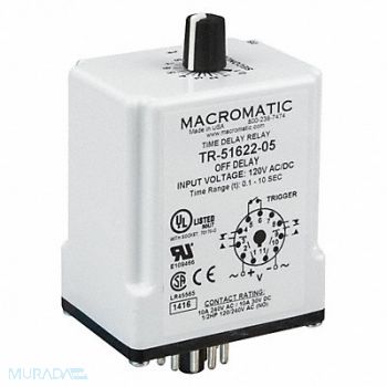 MACROMATIC H7804 Time Delay Rlay 24VAC/DC 10A DPDT 9 sec., 23NV12