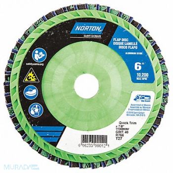 NORTON H5970 Fiber Disc 6 in Dia 7/8in Arbor P40 Grit, 23Z507