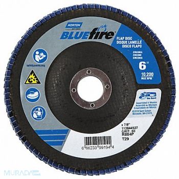 NORTON H7383 Fiber Disc 6 in Dia 7/8in Arbor P60 Grit, 23Z617