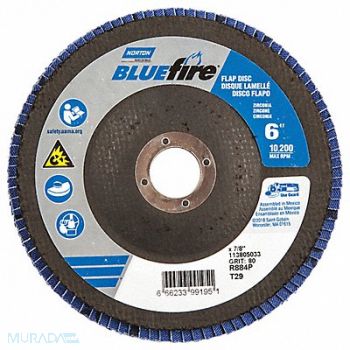 NORTON H7383 Fiber Disc 6 in Dia 7/8in Arbor P80 Grit, 23Z618