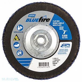 NORTON H7386 Fiber Disc 7 in Dia 5/8in Arbor P36 Grit, 23Z630