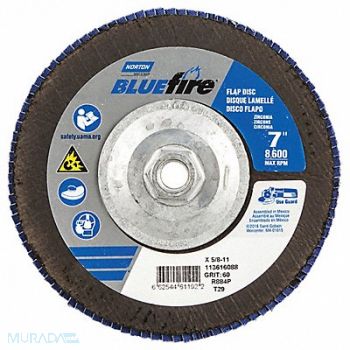 NORTON H7386 Fiber Disc 7 in Dia 5/8in Arbor P60 Grit, 23Z632