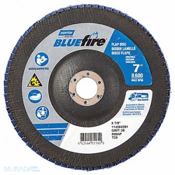 NORTON H7388 Fiber Disc 7 in Dia 7/8in Arbor P36 Grit, 23Z645