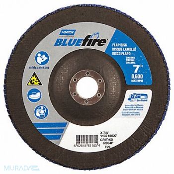 NORTON H7388 Fiber Disc 7 in Dia 7/8in Arbor P60 Grit, 23Z647