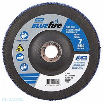 NORTON H7388 Fiber Disc 7 in Dia 7/8in Arbor P80 Grit, 23Z648