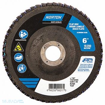 NORTON H5971 Fiber Disc 6 in Dia 7/8in Arbor P60 Grit, 23Z672