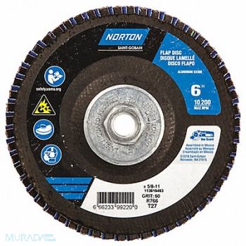 NORTON H5968 Fiber Disc 6 in Dia 5/8in Arbor P60 Grit, 23Z675