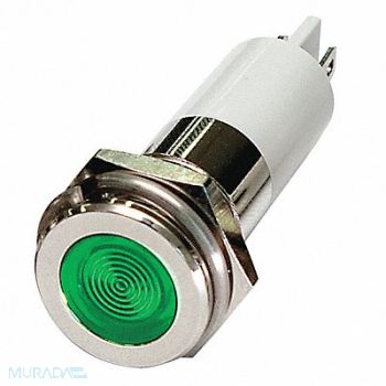GRAINGER APPROVED Flat Indicator Light Green 12VDC, 24M129