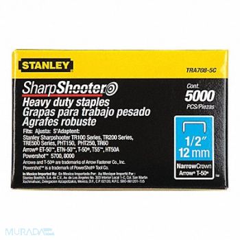 STANLEY Narrow Staple 27/64 1/2 In Leg PK5000, 24T322