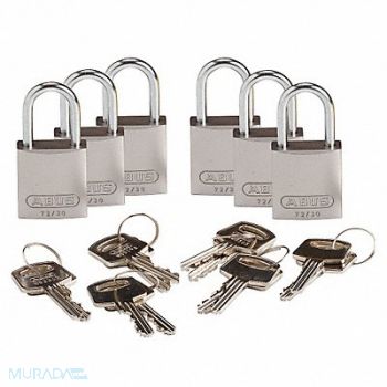 BRADY Lockout Padlock KD Silver 1-7/16 H PK6, 24UY69