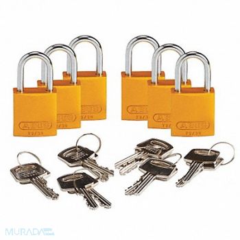 BRADY Lockout Padlock KD Yellow 1-7/16 H PK6, 24UY73