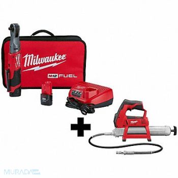 MILWAUKEE M12 3/8 Ratchet 2Batt M12 Grease Gun, 388TM1