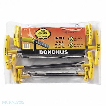 BONDHUS Set 10 Ball End/Hex Graduated T-Handles, 25EC66