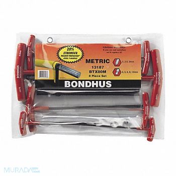 BONDHUS Set 8 Ball End/Hex Graduated T-Handles, 25EC70