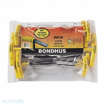 BONDHUS Set 10 Graduated Length Hex T-Handles, 25EC83
