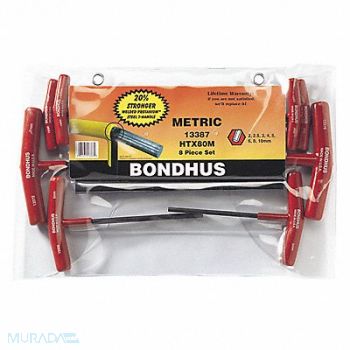 BONDHUS Set 8 Graduated Length Hex T-Handles, 25EC93