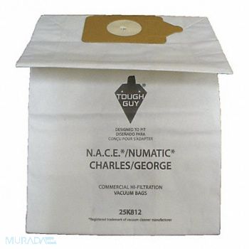 TOUGH GUY Vacuum Bag Paper 2-Ply Reusable PK10, 25K812