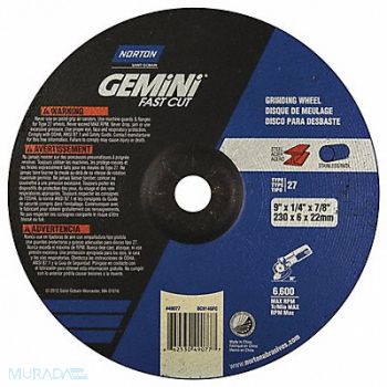 NORTON Depressed Ctr Whl T27 9x1/4x7/8, 25UA06