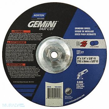 NORTON Depressed Ctr Whl T27 9x1/4x5/8-11, 25UA07