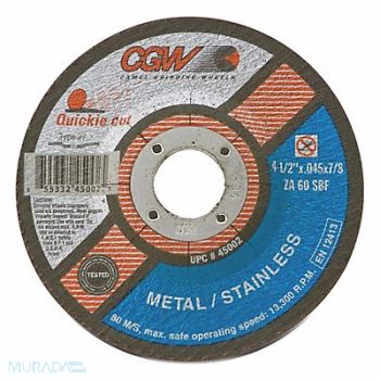 CGW ABRASIVES Depressed Ctr Whl 4.5x0.045x7/8 T27, 267K12