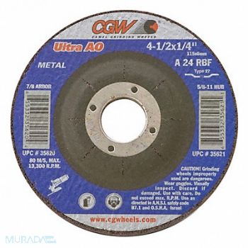 CGW ABRASIVES Depressed Ctr Whl 4.5x1/4x7/8 T27, 267K41