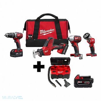 MILWAUKEE M18 4PC Combo Kit M18 Vac M18 5.0, 388TE8