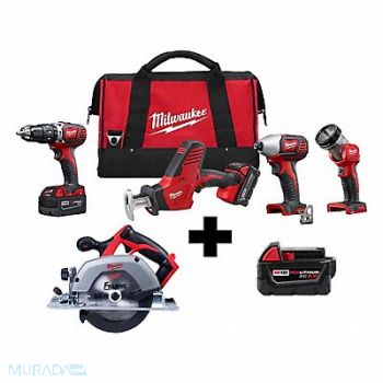MILWAUKEE M18 4Tool Kit M18 6.5 Circ Saw M18 5.0, 388TF9