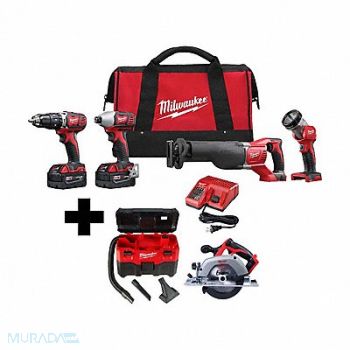 MILWAUKEE M18 4-Tool Kit M18 Vac M18 6.5 Circ Saw, 388TG6