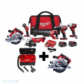MILWAUKEE M18 6-Tool Kit M18 Vac M18 6 Circ Saw, 388TJ7