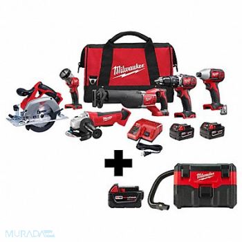 MILWAUKEE M18 6-Tool. M18 Vacuum. XC5.0 Bat Pack, 382YV2