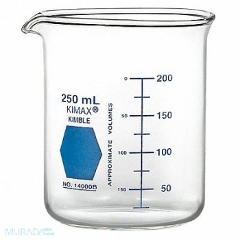 KIMBLE KIMAX Griffin Beaker Low Form Glass 250mL PK12, 26CV54
