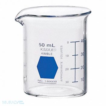 KIMBLE KIMAX Griffin Beaker Low Form Glass 50mL PK12, 26CV56