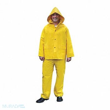 MCR SAFETY Rain Suit w/Jacket/Bib Unrated Yellow XL, 26H514