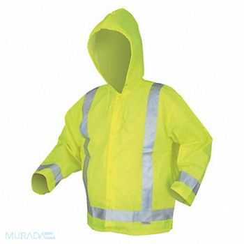 MCR SAFETY Rain Jacket w/Hood Hi-Vis Ylw/Green XL, 3ZET9