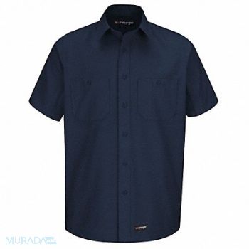 DICKIES Short Sleeve Shirt Navy Poly/Cotton 2XL, 26KP18
