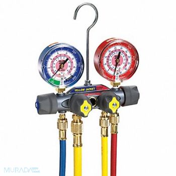 YELLOW JACKET Mechanical Manifold Gauge Set 4-Valve, 29AU11