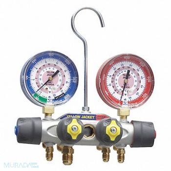 YELLOW JACKET Mechanical Manifold Gauge Set 4-Valve, 29AU12