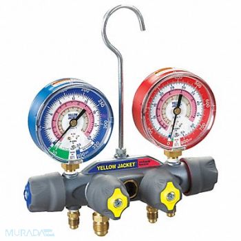 YELLOW JACKET Mechanical Manifold Gauge Set 4-Valve, 29AU13