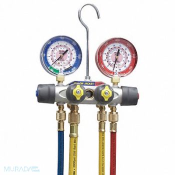 YELLOW JACKET Mechanical Manifold Gauge Set 4-Valve, 29AU17